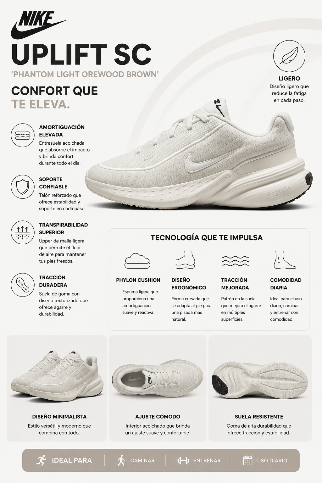 Nike Uplift SC 'Phantom Light Orewood Brown'