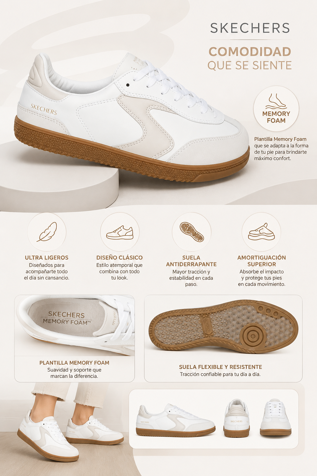 SKECHERS DE PIEL MEMORY FOAM